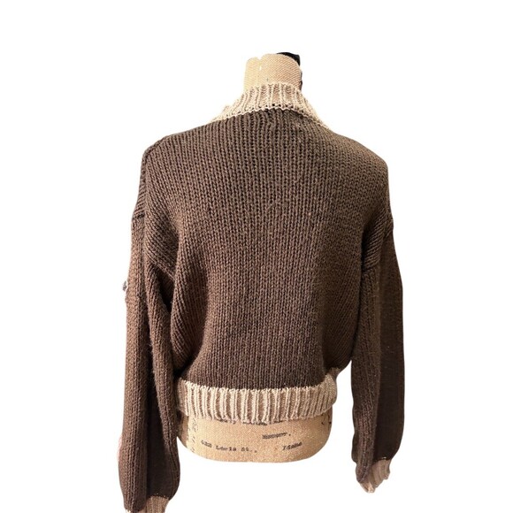 Luna Ivy Sweater Womens Size M Brown Chunky Knit Floral Applique Mock Neck - Picture 7 of 12